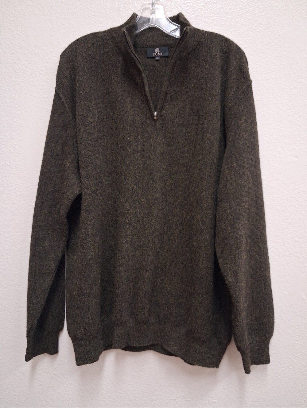 TUMI Mens XL 100% Peruvian Alpaca 1/4 Zip Sweater